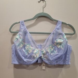Sz 46C NWT Cacique Unlined Sheer Embroidered Full Coverage Underwire Bra